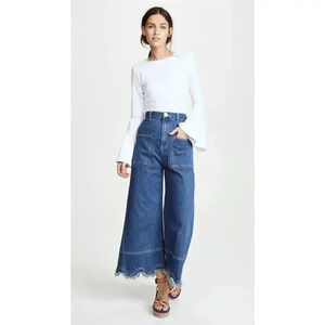 SEE BY CHLOÉ Scalloped High-rise Wide Leg Jeans Size 40